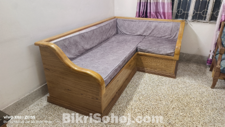 সেগুন কাঠের এল সোফা